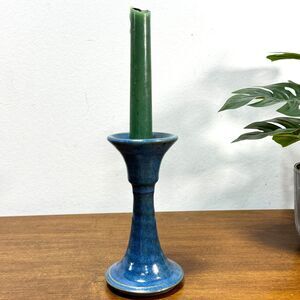 Studio Art Pottery Candlestick Holder for Taper Candles Handmade Blue